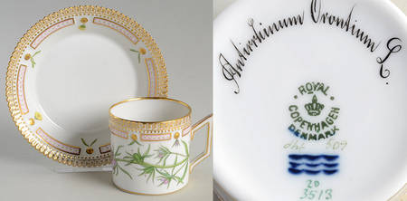 Flora Danica (1790 To 1960) Chocolate Cup & Serrated Saucer-Antirrhinum Oronti