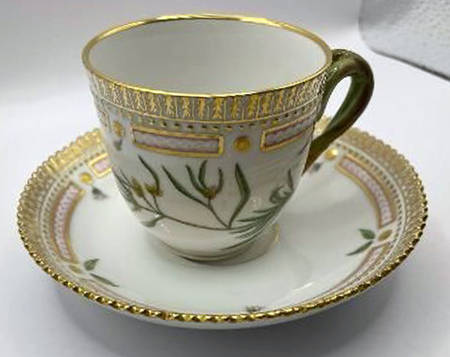 Flora Danica (1790 To 1960) Flat Cup & Saucer Set-Gnaphalium nudium Hoffin