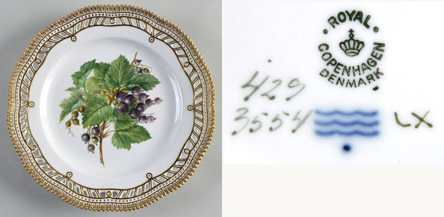 Flora Danica (1790 To 1960) 9" Pierced Luncheon Plate/Fruit Stand-Black Curren