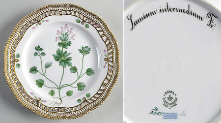 Flora Danica (1790 To 1960) 9" Pierced Luncheon Plate/Fruit Std-Lamium interme