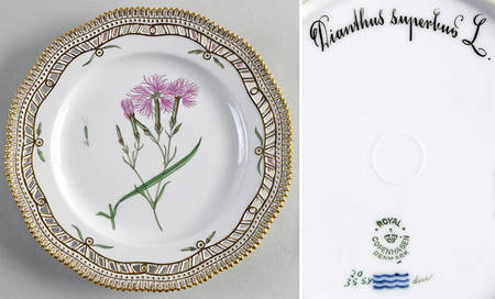Flora Danica (1790 To 1960) 9" Pierced Luncheon Plate/Fruit Std-Dianthus super