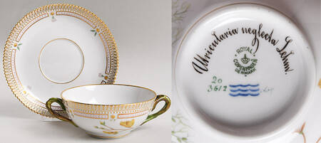 Flora Danica (1790 To 1960) Flat Cream Soup & Saucer-Utricularia neglecta Lehm