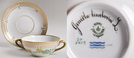 Flora Danica (1790 To 1960) Flat Cream Soup & Saucer-Genista tinctoria L