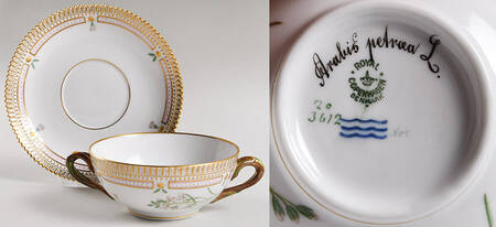 Flora Danica (1790 To 1960) Flat Cream Soup & Saucer-Arabis petraea L.