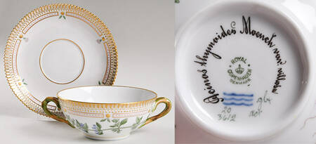 Flora Danica (1790 To 1960) Flat Cream Soup & Saucer-Acinos thymoides moench v
