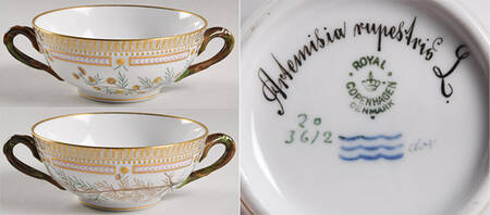 Flora Danica (1790 To 1960) Flat Cream Soup Bowl-Artemisia rupestris L.