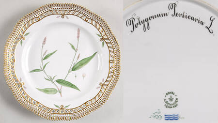 Flora Danica (1790 To 1960) 10" Pierced Dinner Plate/Fruit Std-Polygonum persi