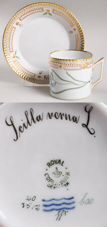 Flora Danica (1790 To 1960) Chocolate Cup & Smooth Saucer-Scilla verna L.