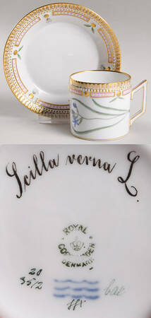 Flora Danica (1790 To 1960) Chocolate Cup & Smooth Saucer-Scilla verna L.
