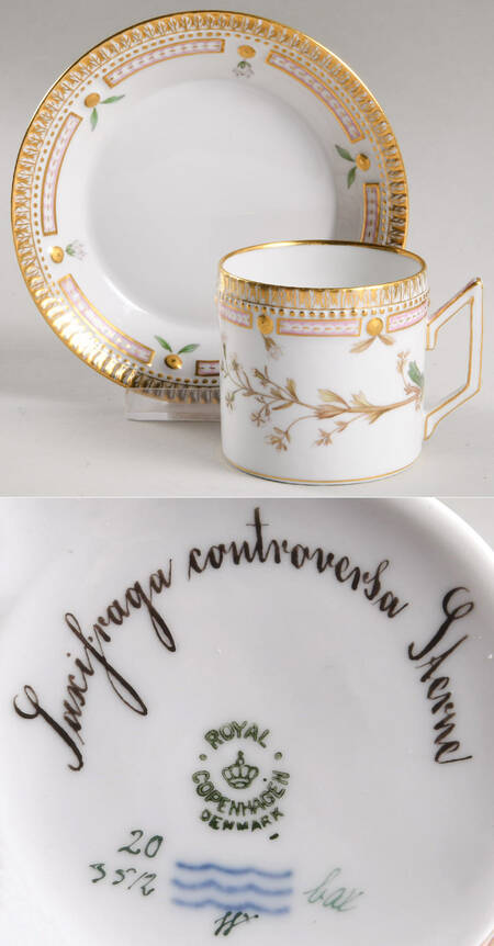 Flora Danica (1790 To 1960) Chocolate Cup & Smooth Saucer-Saxifraga controvers