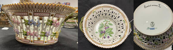 Flora Danica (1790 To 1960) 7" Round Fruit Basket-Cerasus Avium L.