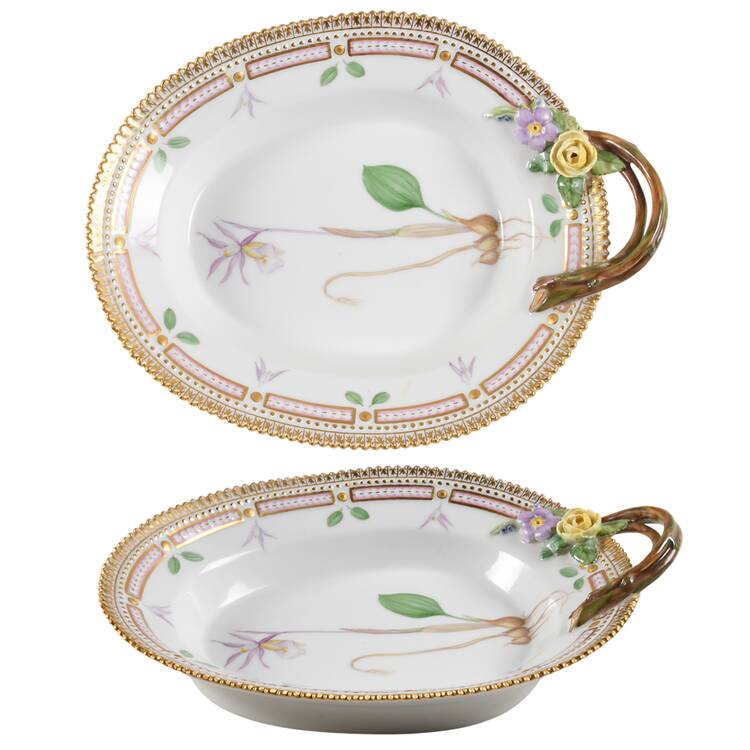 Flora Danica (1790 To 1960) 8" Oval Handled Pickle/Accent-Calypso bulbosa G. Rehl.