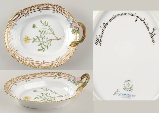 Flora Danica (1790 To 1960) 9" Oval Handled Pickle/Accent-Potentilla anserina