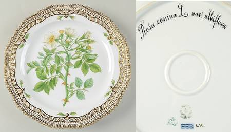 Flora Danica (1790 To 1960) 10" Round Pierced Platter-Rosa Canina L. var albif