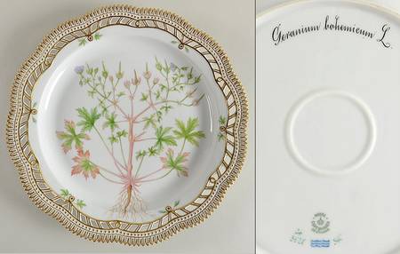 Flora Danica (1790 To 1960) 13" Round Pierced Platter-Geranium bohemicun L.