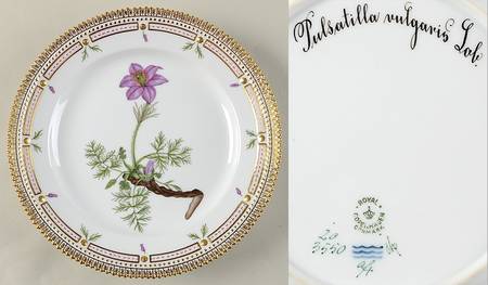 Flora Danica (1790 To 1960) Luncheon Plate-Pulsatilla vulgaris Lob