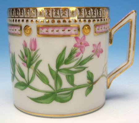 Flora Danica (1790 To 1960) Chocolate Cup & Serrated Saucer-Erythraa pulchella