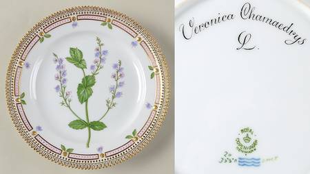 Flora Danica (1790 To 1960) Luncheon Plate-Veronica Chamaedrys L.