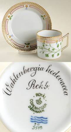 Flora Danica (1790 To 1960) Chocolate Cup & Serrated Saucer-Wahlenbergia heder