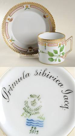 Flora Danica (1790 To 1960) Chocolate Cup & Serrated Saucer-Primula sibirica L