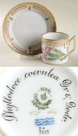 Flora Danica (1790 To 1960) Chocolate Cup & Serrated Saucer-Phyllodoce coerule