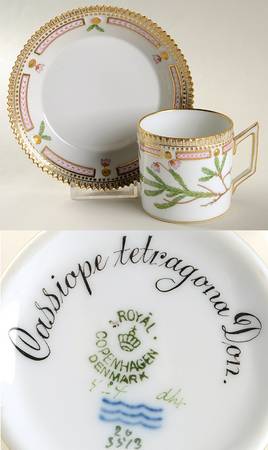 Flora Danica (1790 To 1960) Chocolate Cup & Serrated Saucer-Cassiope tetragona