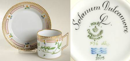 Flora Danica (1790 To 1960) Chocolate Cup & Serrated Saucer-Solanun dulcamore