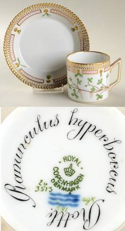 Flora Danica (1790 To 1960) Serrated Chocolate Cup & Saucer-Ranunculus hyperbo