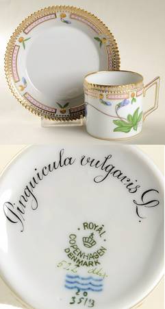 Flora Danica (1790 To 1960) Chocolate Cup & Serrated Saucer-Pinguicula vulgari