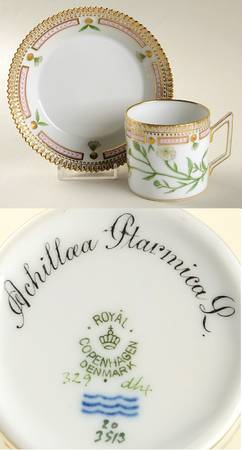 Flora Danica (1790 To 1960) Chocolate Cup & Serrated Saucer-Achillaa Ptarmica