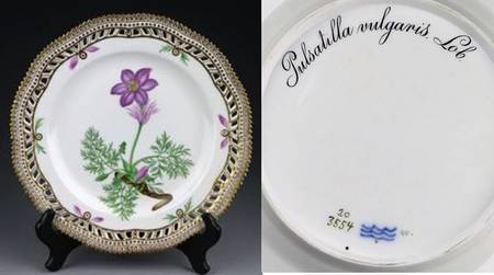 Flora Danica (1790 To 1960) 9" Pierced Luncheon Plate/Fruit St-Pulsatilla Vulg