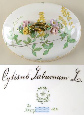 Flora Danica (1790 To 1960) Lid for Oval Vegetable-Cytisus Laburnum L.