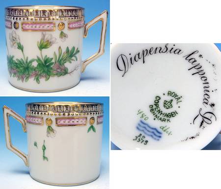 Flora Danica (1790 To 1960) Chocolate Cup & Serrated Saucer-Diapensia lapponic