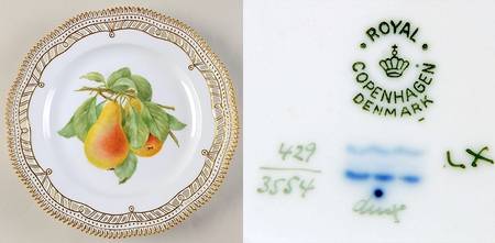 Flora Danica (1790 To 1960) 9" Pierced Luncheon Plate/Fruit Stand-Pears (2)