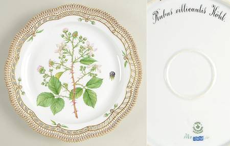 Flora Danica (1790 To 1960) 13" Round Pierced Platter-Rubus villicanlis Hohl