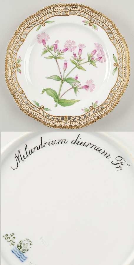 Flora Danica (1790 To 1960) 9" Pierced Luncheon Plate/Fruit Std-Melandrium diu