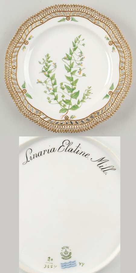 Flora Danica (1790 To 1960) 9" Pierced Luncheon Plate/Fruit Std-Linaria Elatin
