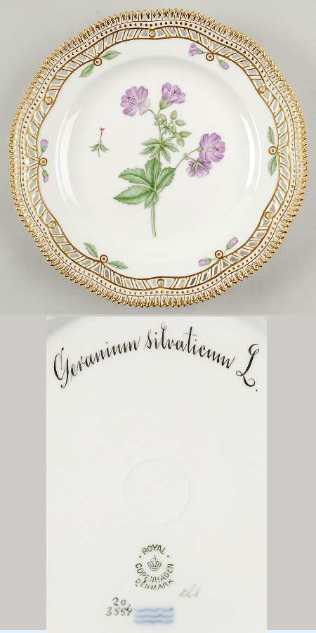 Flora Danica (1790 To 1960) 9" Pierced Luncheon Plate/Fruit Std-Geranium silva