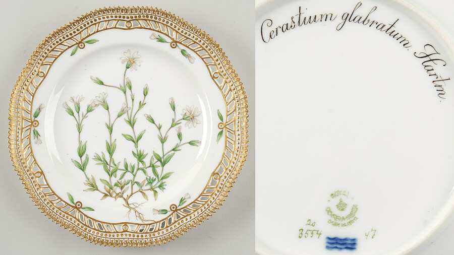 Flora Danica (1790 To 1960) 9" Pierced Luncheon Plate/Fruit Std-Cerastium Glab