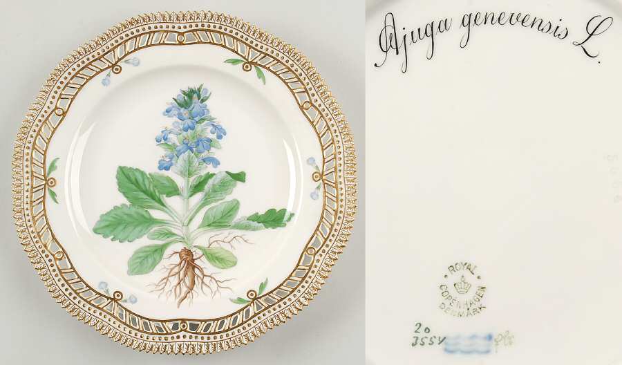 Flora Danica (1790 To 1960) 9" Pierced Luncheon Plate/Fruit Std-Ajuga genevens