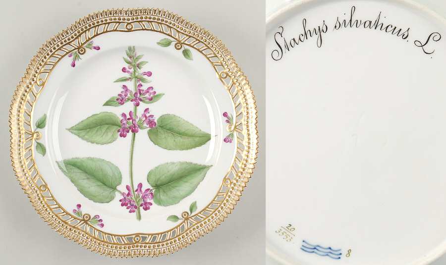 Flora Danica (1790 To 1960) 10" Pierced Dinner Plate/Fruit Std-Stachys silvati