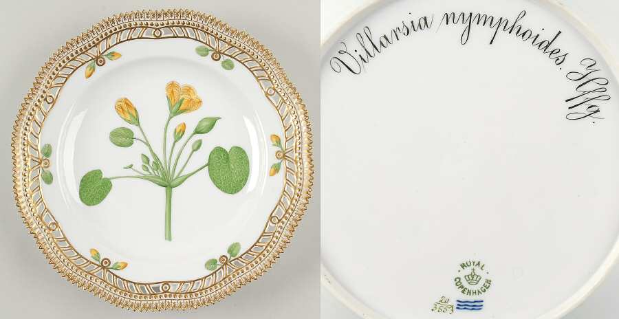 Flora Danica (1790 To 1960) 10" Pierced Dinner Plate/Fruit Std-Villarsia nymph