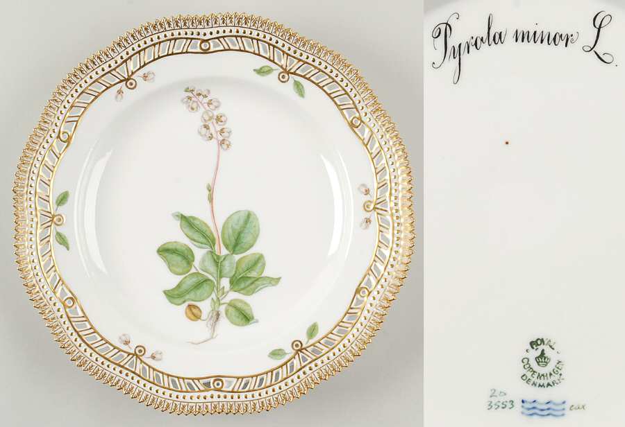 Flora Danica (1790 To 1960) 10" Pierced Dinner Plate/Fruit Std-Pyrola minor L