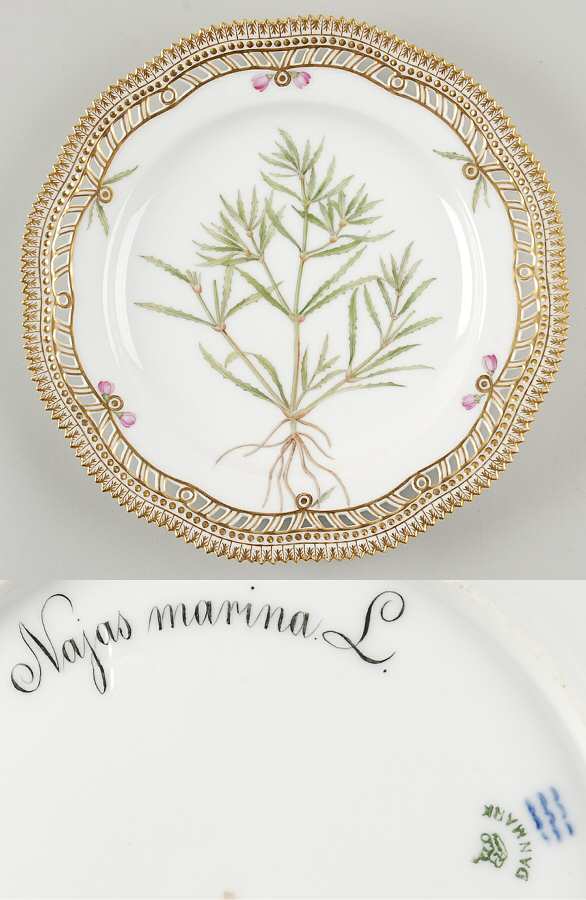Flora Danica (1790 To 1960) 9" Pierced Dinner Plate/Fruit Std-Najas marina L