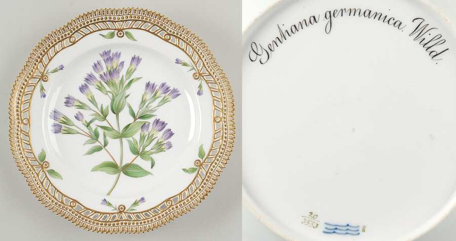 Flora Danica (1790 To 1960) 10" Pierced Dinner Plate/Fruit Std-Gentiana german