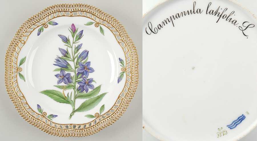Flora Danica (1790 To 1960) 10" Pierced Dinner Plate/Fruit Std-Campanula latif