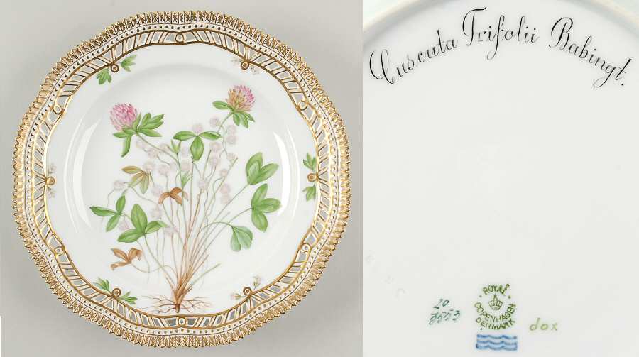 Flora Danica (1790 To 1960) 10" Pierced Dinner Plate/Fruit Std-Cuscuta Trifoli