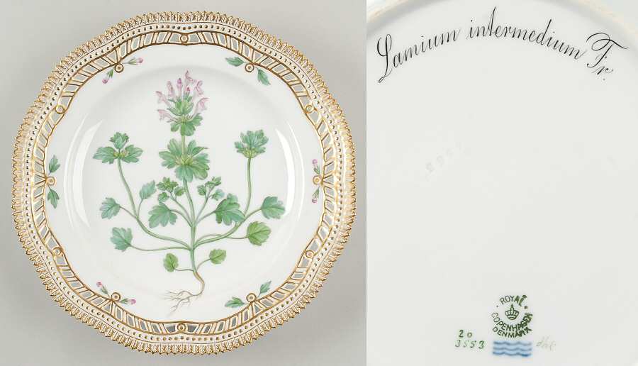 Flora Danica (1790 To 1960) 10" Pierced Dinner Plate/Fruit Std-Lamium intermed