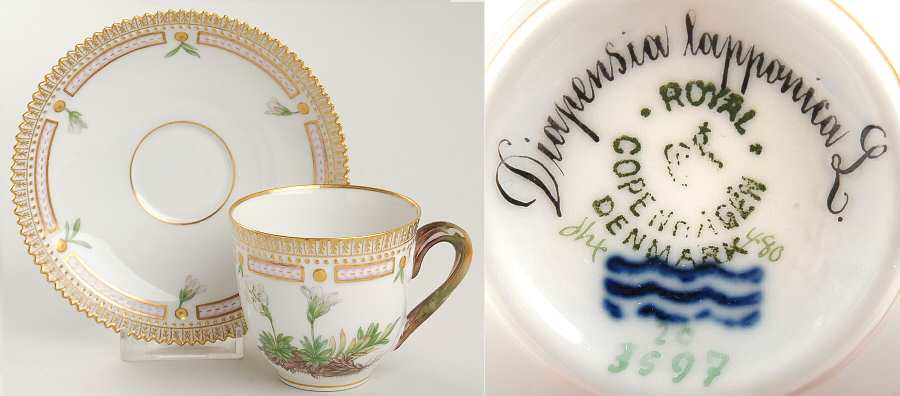 Flora Danica (1790 To 1960) Flat Cup & Saucer Set-Diapensia lapponica L