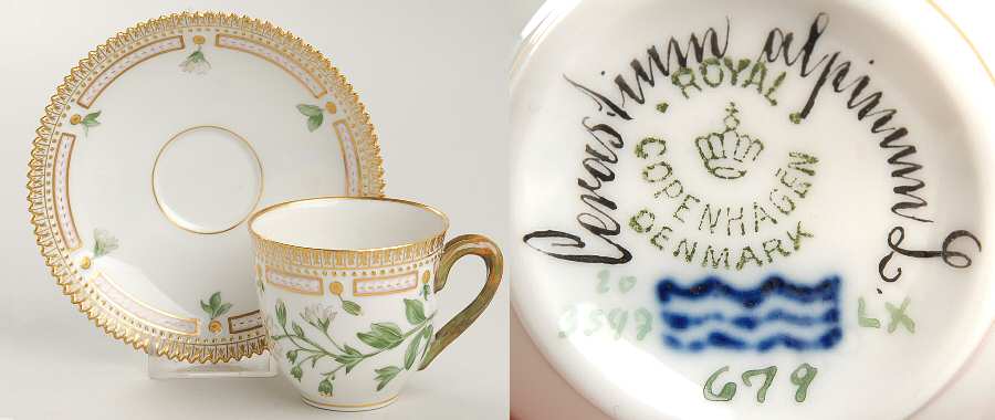 Flora Danica (1790 To 1960) Flat Cup & Saucer Set-Cerastium alpinum L
